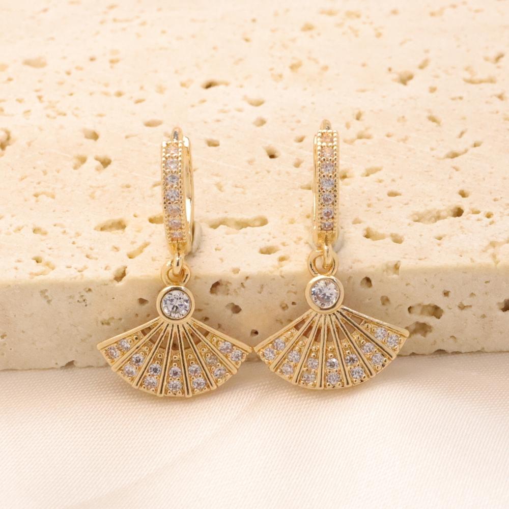 

1 Pair Simple Sector Zirconia Dangle Earrings for Women Golden Earring Jewelry Wedding Party Accessories золотой
