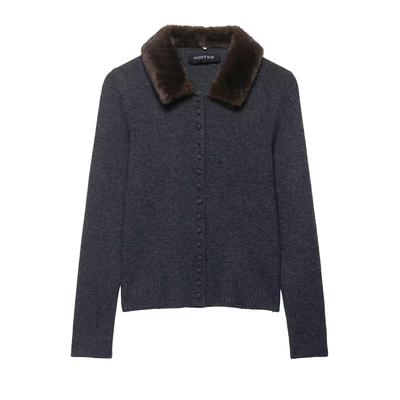 Women's Faux Fur Turn-Down Collar Knitted Cardigan - European and American Fashion