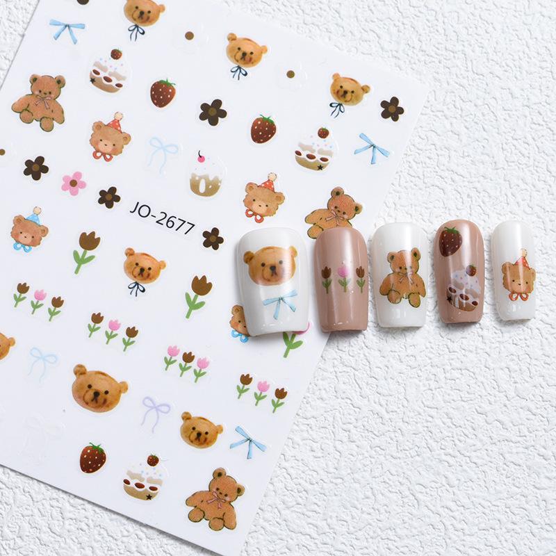 Cute Bowknot & Bear Hand-Painted Nail Stickers