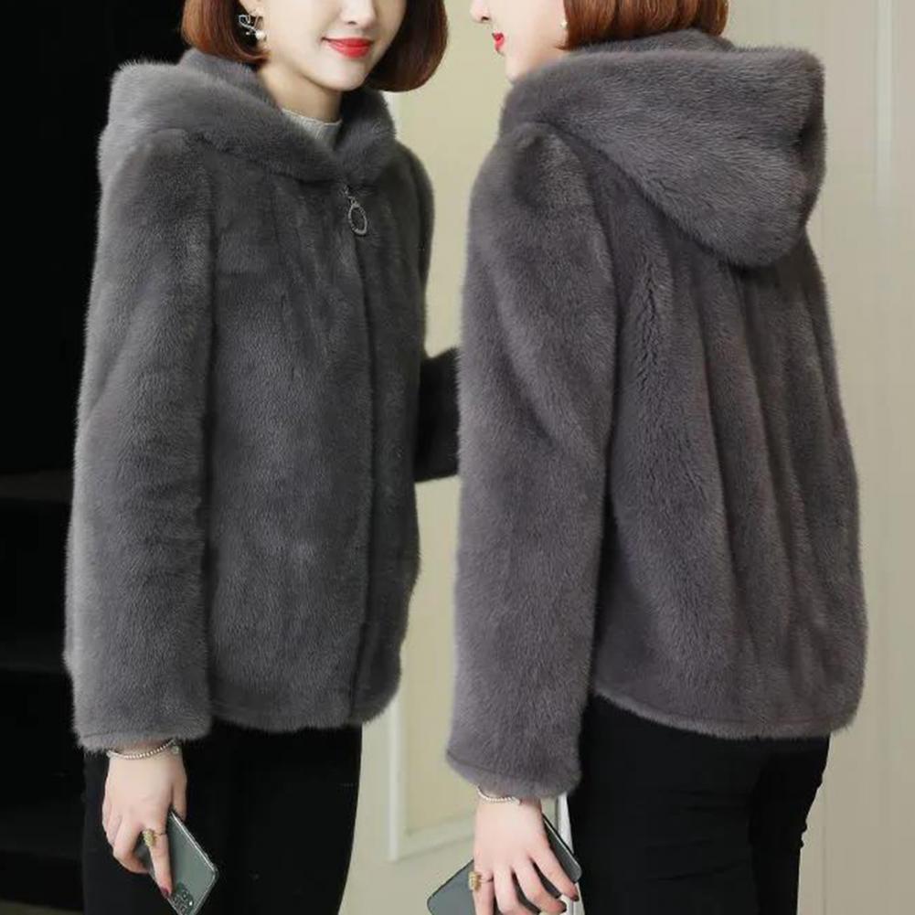 Hooded Coat Cozy Plush Hooded Winter Coat for Women with Double-sided Thick Material Long Sleeves Zipper Closure for Weather