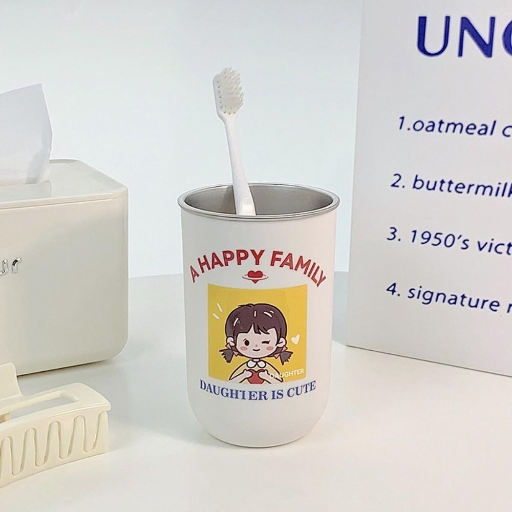 New Stainless Steel Toothbrush Cup Cartoon Pattern Drinking Mouthwash Cup Toothbrush Holder for Family