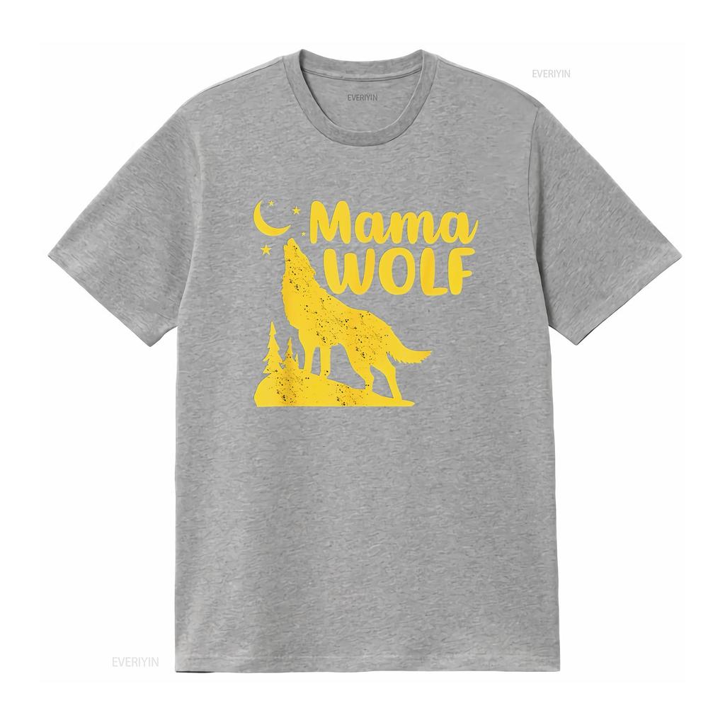Womens Mama Wolf And Moon Momma Howling Funny Animal T Shirt Black vintage Washed homme Casual Stylish designer clothes