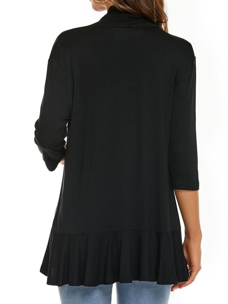 Cardigan stampato in tinta unita, nuovo per primavera e autunno, con maniche a sette quarti e top arricciato