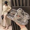 Women's French Flat Bottomed Toe Sandals for Summer Wear, New Soft Soled Fairy Style Dress with Rhinestone Slippers