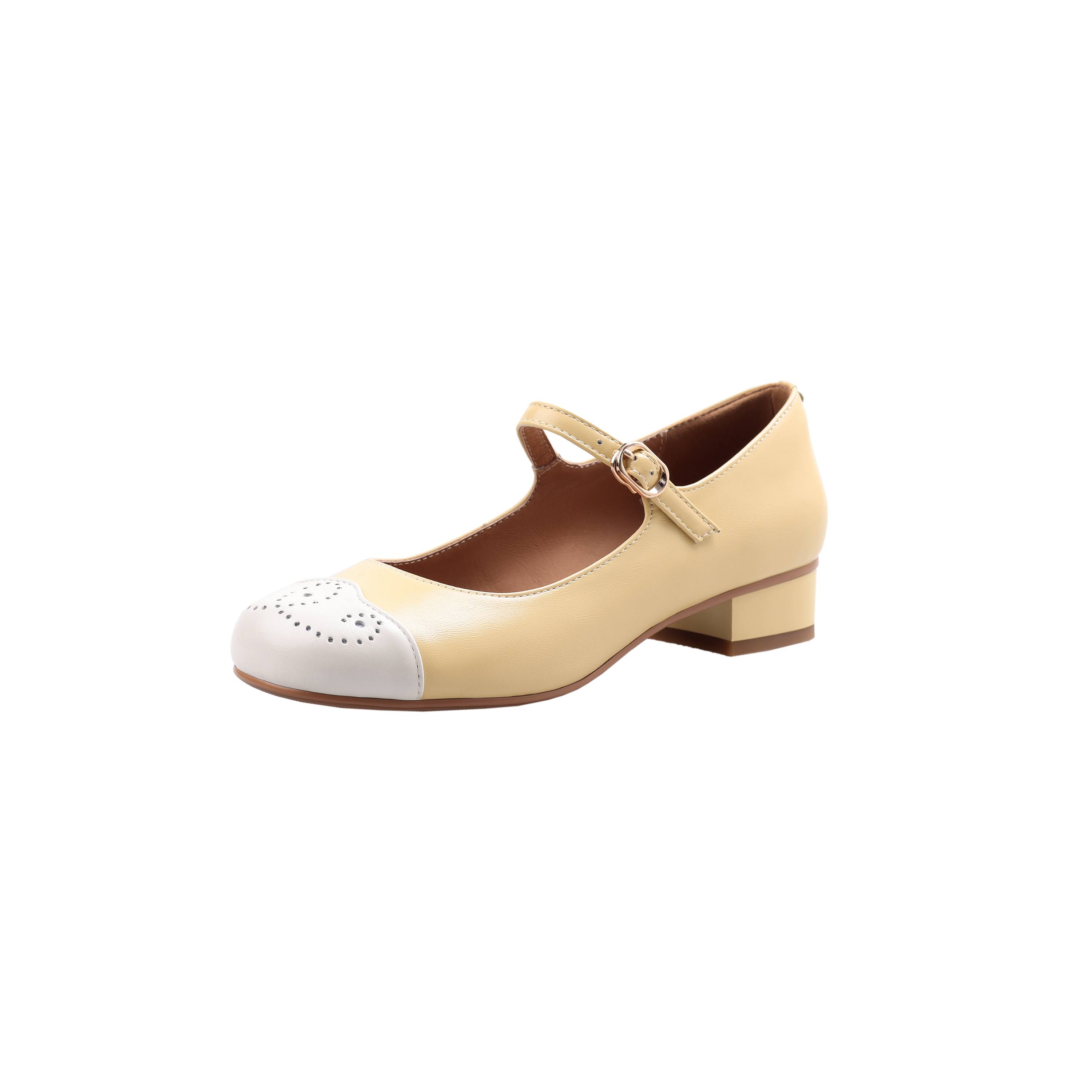 

Летняя обувь Krazing Pot из овчины с круглым носком на толстом низком каблуке, женские туфли-лодочки Мэри Джейн с резьбой и украшением 40 жёлтый