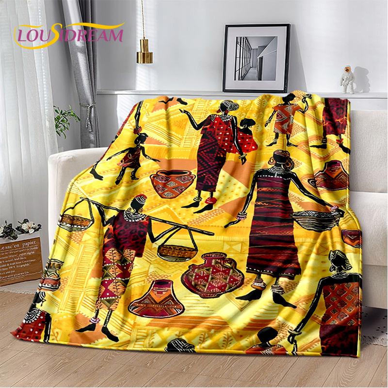 Classics Cartoon Africa Ethiopian Painting Art Blanket,Soft Throw Blanket for Home Bedroom Bed Sofa Picnic Office Travel Cover