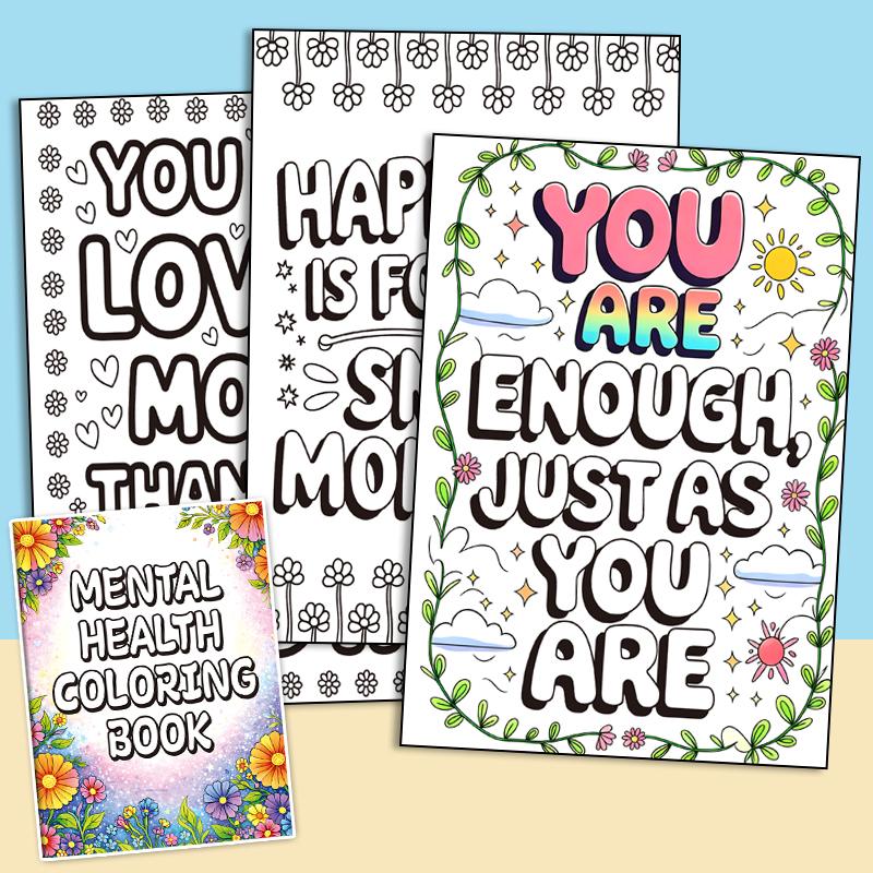 Adult Coloring Book 32 Pages Mental Health Wellness Creative Relaxing Anti-Anxiety Art Therapy Gift