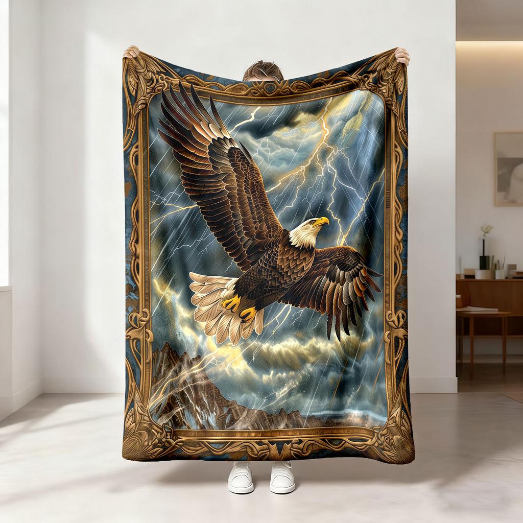 1pc Cartoon Eagle Print 230 Flannel Blanket In Multiple Sizes, Soft And Comfortable For Nap Time, Machine Washable Cover Blanket