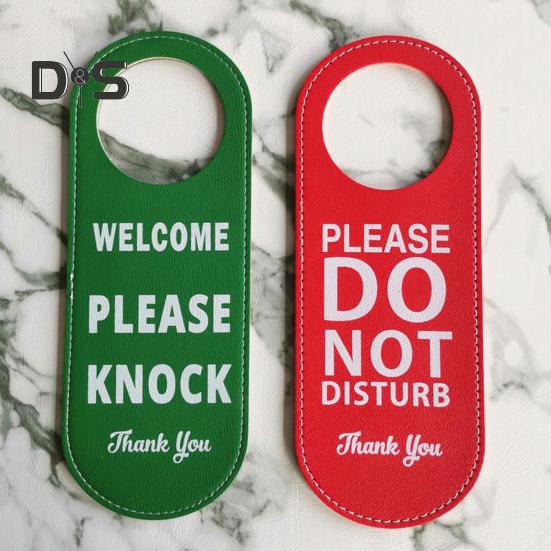 Do Not Disturb Door Hanger Double-sided Faux Leather Welcome Please Knock Home Office Door Handle Sign Hanging Decoration Ornament