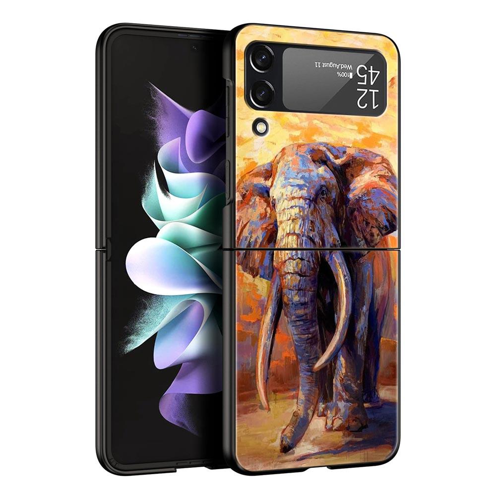 

Креативный чехол для телефона с изображением слона для Samsung Z Flip3 Flip4 Flip5 Чехол-оболочка для Z Flip 3 Flip 5 4 5G Черный Жесткий Складной Чехол Galaxy Z Flip 5