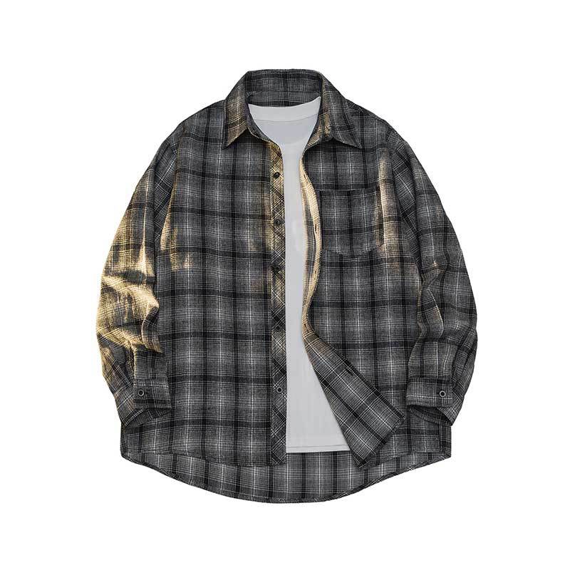 Men's Long-sleeved Plaid Shirt Loose Jacket Men's and Women's Shirt Versatile Handsome Men's Hairy Shirt