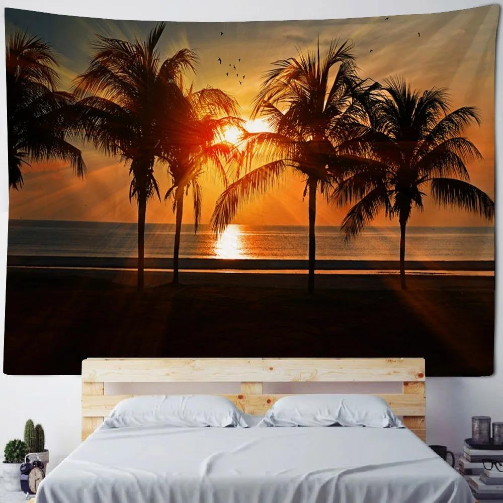 Living room bedroom decoration background poster starry sky coconut tree tapestry wall hanging sofa blanket dreamy sea