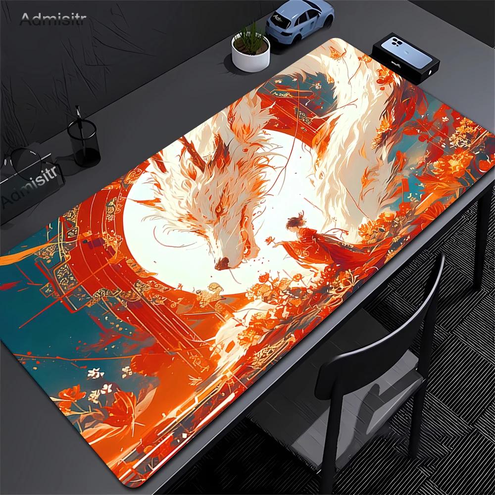 Pink Fox Large Gaming Mousepad XXL Gamer Mouse Pad Office Long Table Accessories Mouse Mat Kawaii Nine-tailed Fox Desk Mat Xxl