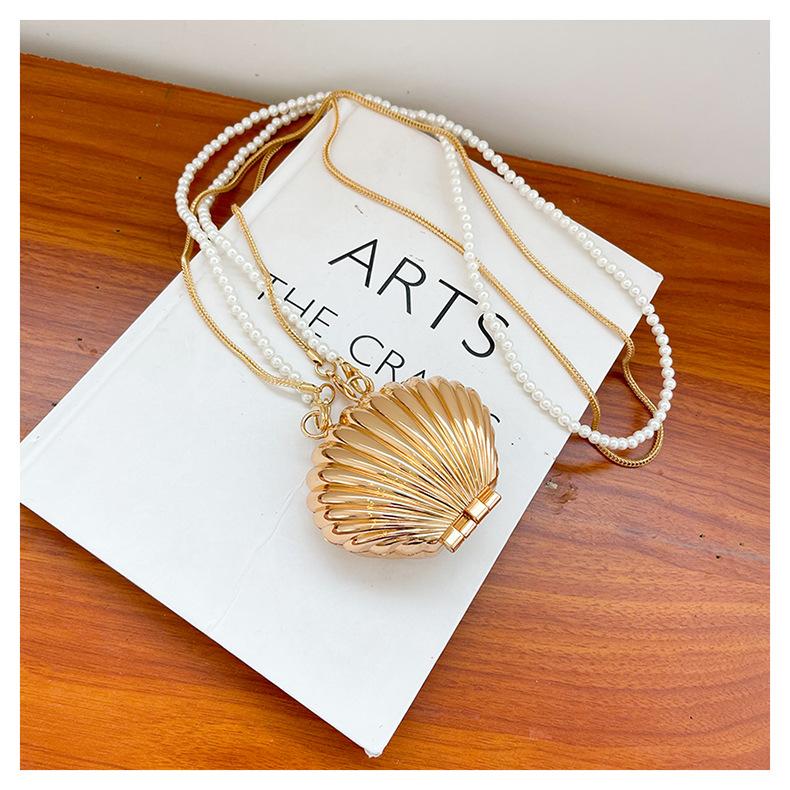 2025 New Summer Lipstick Bags for Women Fashion Pearl Mini Purse Crossbody Bag High Quality Gold Shell Bag Designer Shoulder Bag