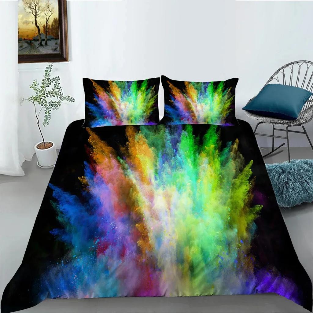 Abstract Duvet Cover King/Queen Size,colorful Splash Ink Watercolor Paint Splatters Liquid Art Bedding Set for Boys Girls,black