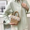 Yogodlns Handwoven Messenger Bag Rattan Flower with Lace Bow Design Shoulder Bag Portabl Storage Crossbody Handbag for Daily Leisure