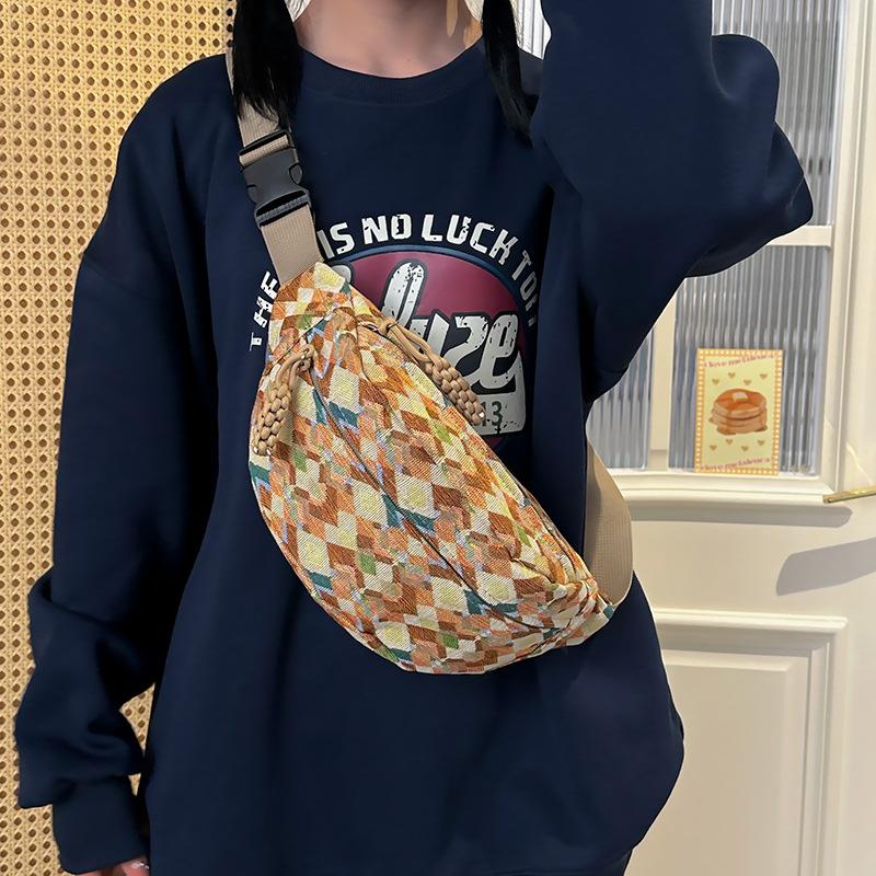 Retro-Karo-Tasche, literarisch und vielseitig, Brusttasche für Mädchen 2025, Umhängetasche, Knödeltasche, neue High-End-Nischen-Handy-Bauchtasche