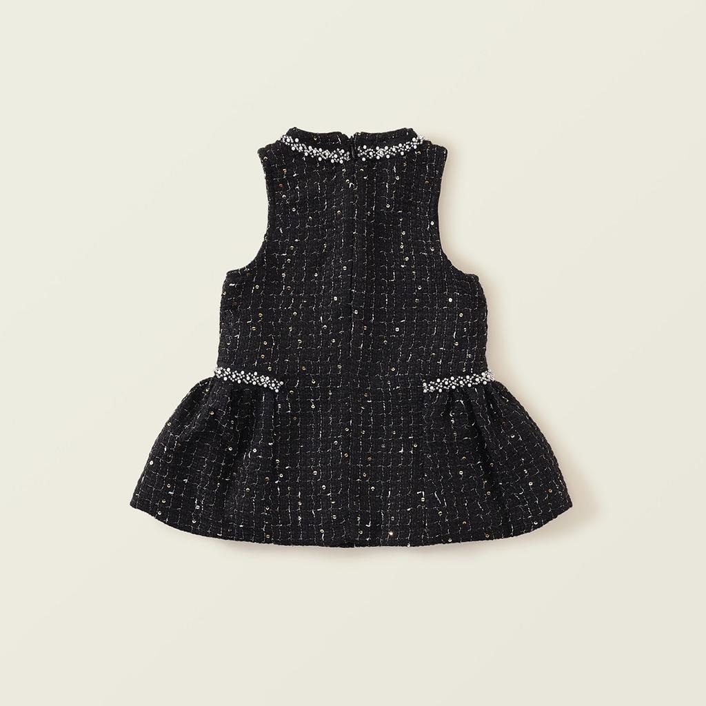 Girls Small Style Sleeveless Vest Skirt 2024 Autumn And Winter New Baby Black Light Luxury Hot Drilling Dress