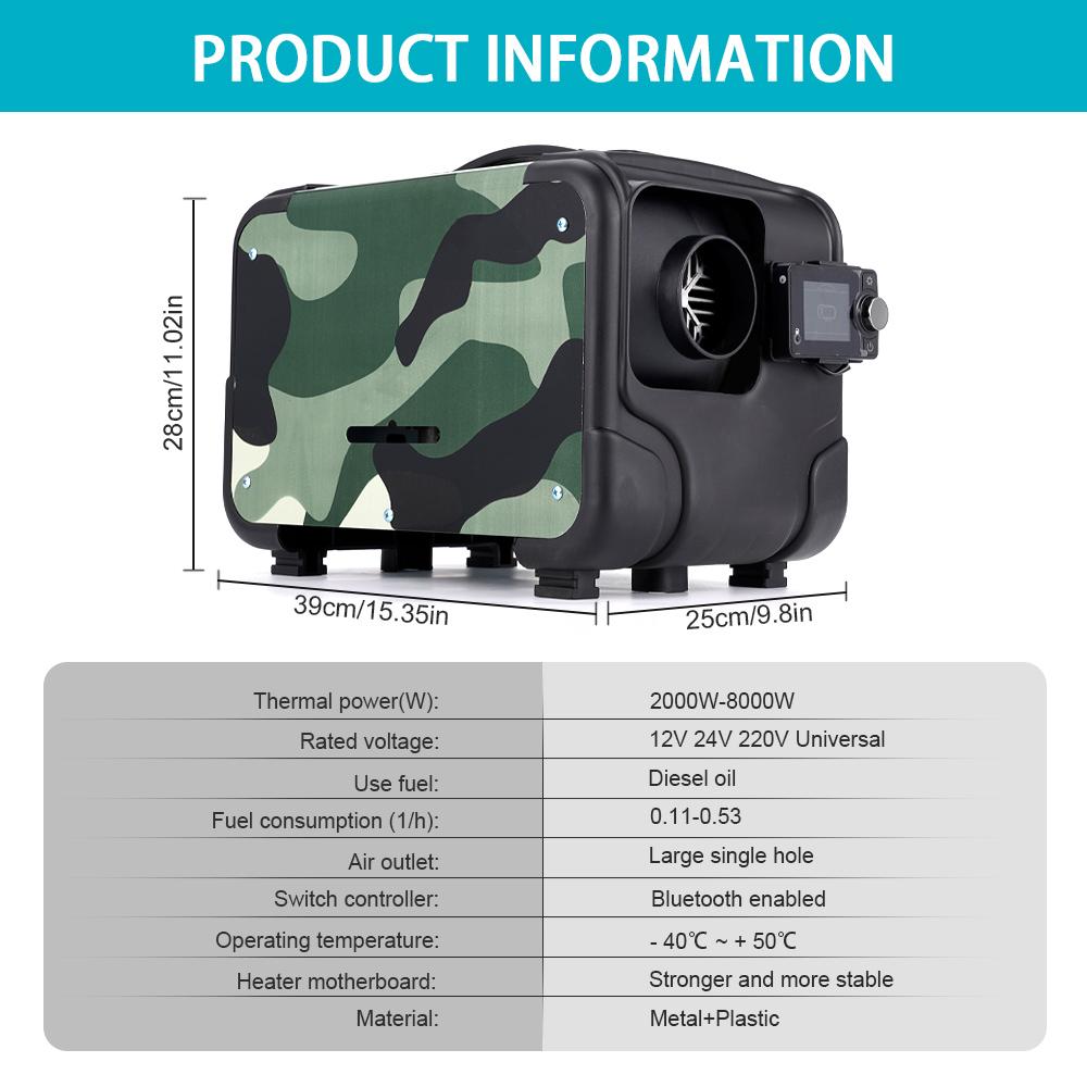 Parking Heater Set Horizontal Camouflage Model 12v 24V 220V Universal 2-8KW With Bluetooth Function And voice Playback Function