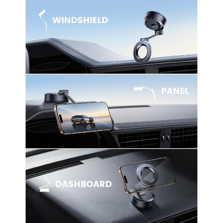 Lamicall For Magsafe Car Mount [70LBS Powerful Suction] Magnetic Phone Holder For Car, 360° Rotation Suction Cup Phone Mount Dashboard & Windshield