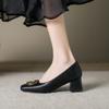 Scarpe in Pelle con Tacco Chunky e Punta Quadrata - Versatile Tacco Medio per Lavoro e Moda
