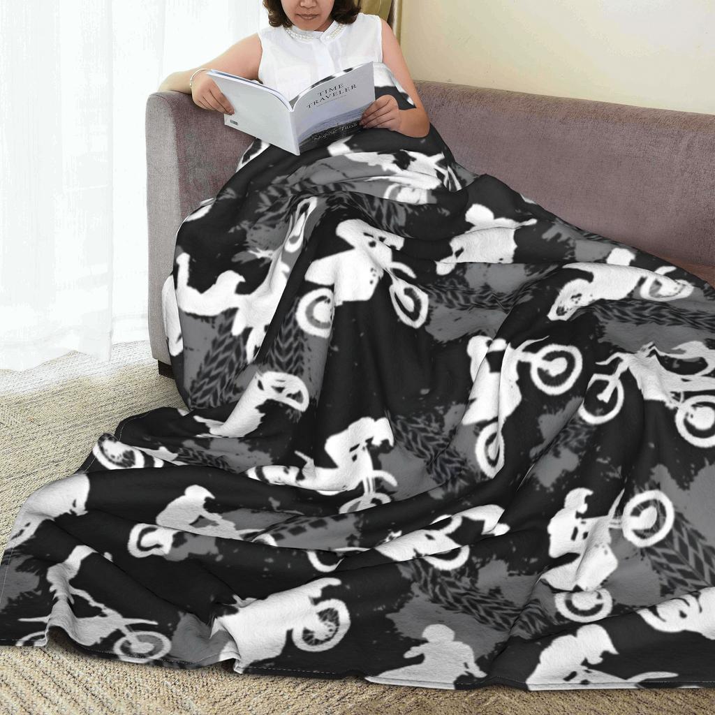 Dirt Bike Lovers Motocross Motorcycle Fleece Blankets Cross-Rally Cartoon Fashion Throw Blanket Home Hotel Sofa Bedspread Warm