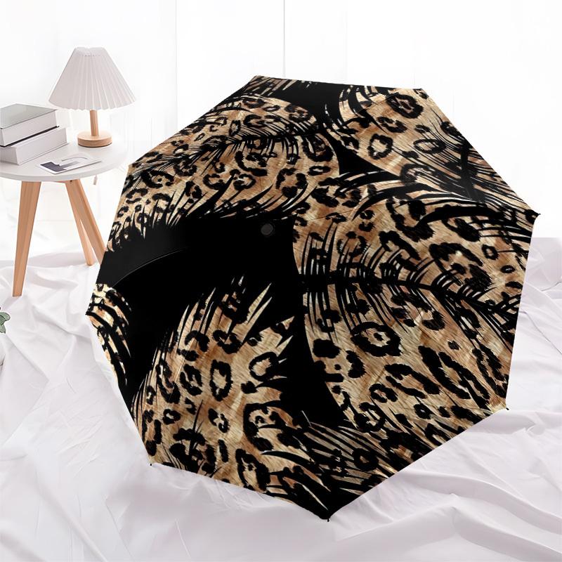 1pc Leopard Palm Automatic Open/Close Umbrella Compact Folding Umbrella, All-Season Portable Umbrella for Women/Men250