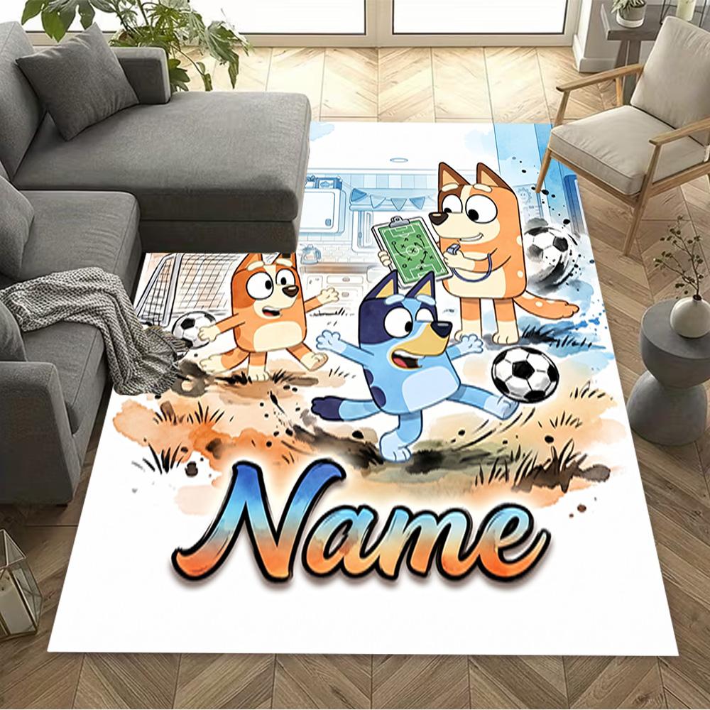 Soccer Fun Bluey Customized Name Floor Mat Design for Dormitory Decorate Room Outdoor Entryway Antislip Carpet Anime Office Decor