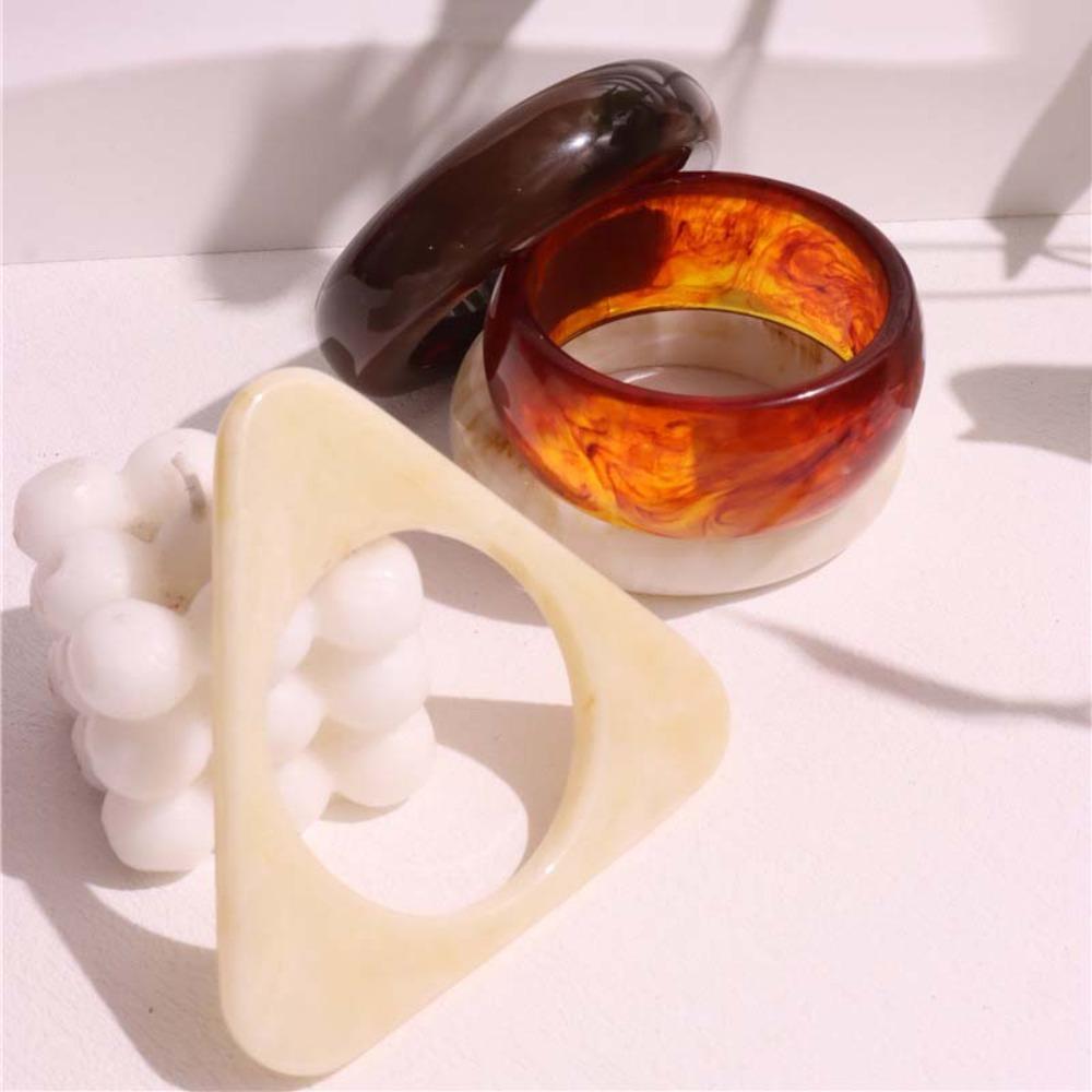 Irregular Resin Bangles Square Triangle Retro Hand Ring Temperament Chunky Bracelets  Lady