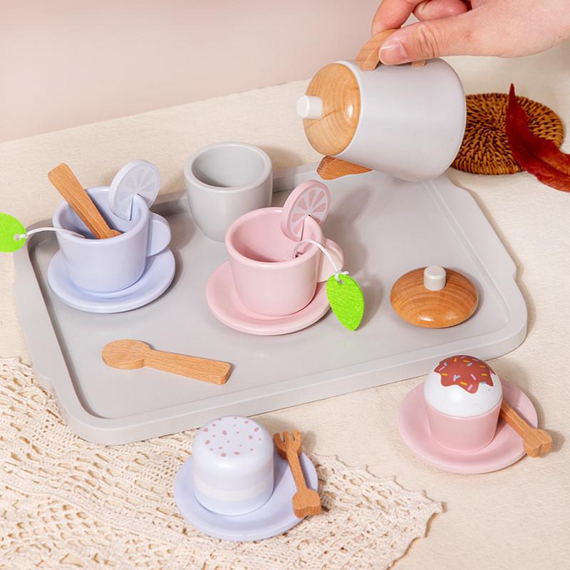 Dessert Wooden And Tea Play Set With Tray For Childrens Imaginative Kitchen Fun