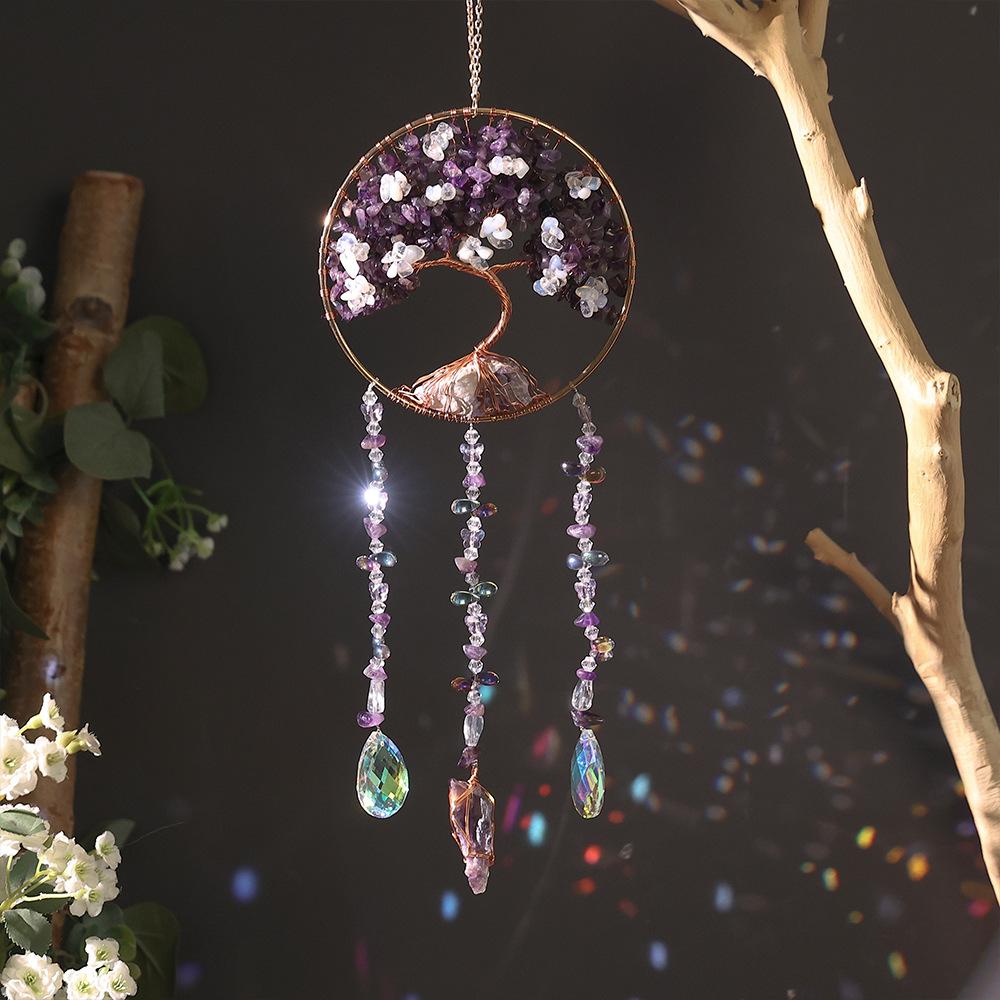 Girl pink crystal gravel sunshine catcher tree of life dream catcher pendant living room room dormitory pendant gift