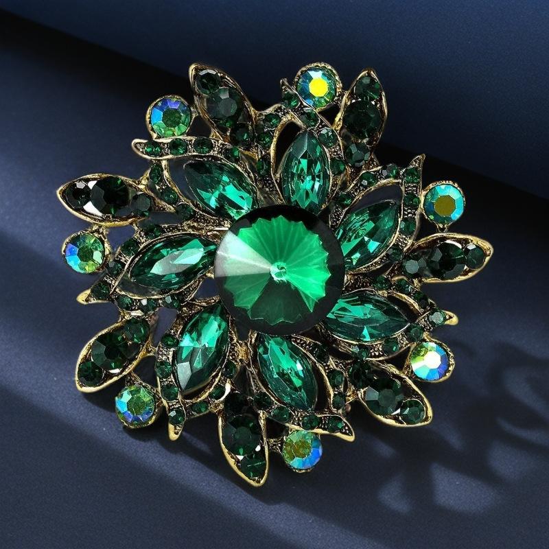 1Pcs Elegant Lapel Flower Pin Exaggerated Fashion Retro Vibrant Colorful Crystal Glass Brooch Pin Women'S Large Coat Accessories