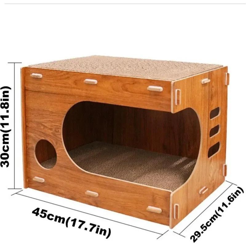 2 in 1 Large Cat Bed Cardboard Cat House Cat Scratching Mat Cave Pet Bed Durable Corrugated Scratching Board Cat Scratcher