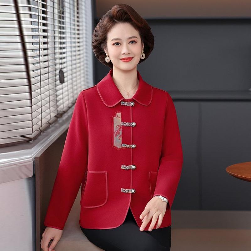 

Mom s Chinese-Style Single-Layer Jacket for Middle-Aged & Elderly Women - Spring/Autumn Casual Fashion Top XL [90-105 lbs]