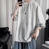 Men T-shirt Plaid Patchwork O-Neck 3/4 Sleeve Solid Color Streetwear Spring Summer Loose Tee Top Men Clothes