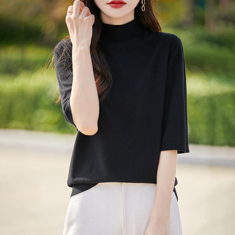 

Всесезонный женский свитер из 50% шерсти и 50% шелка | Легкий теплый свитер из смеси | Роскошный трикотаж из кашемира и шелка L чёрный