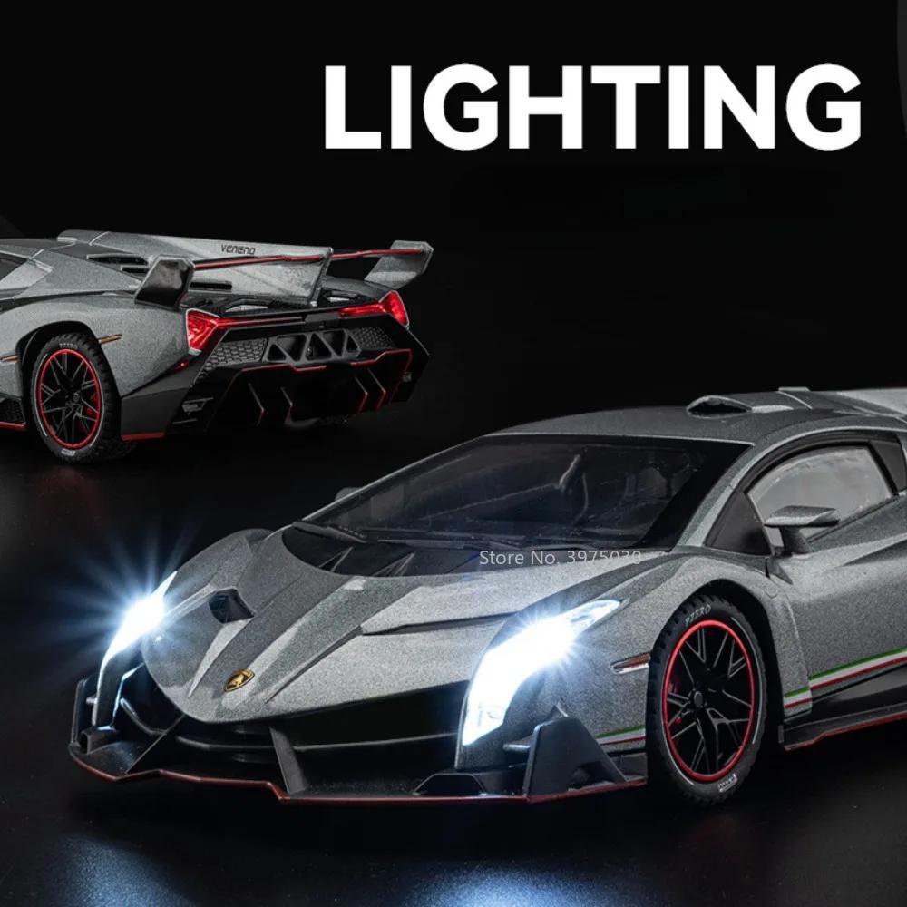 1/24 Lamborghini Veneno Sports Car Model Alloy Diecast Toy High Simulation Cars Wheel Suspension Pull Back Collection Birthday Gifts for Boy