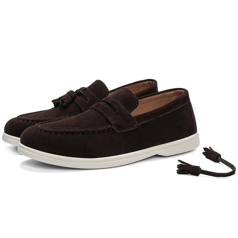 Pánské módní ploché mokasíny z matného semiše, ploché boty 2025, pohodlné protiskluzové módní mokasíny, lehké trendy venkovní ležérní boty