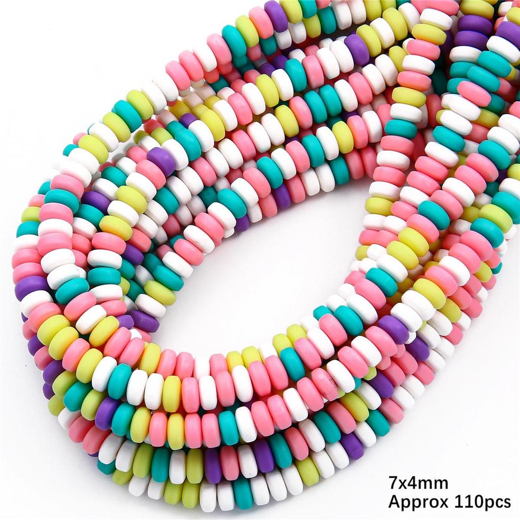 110pcs 7x4mm Flat Round Polymer Resin Clay Disk Handmade Beads For DIY Jewelry Making
