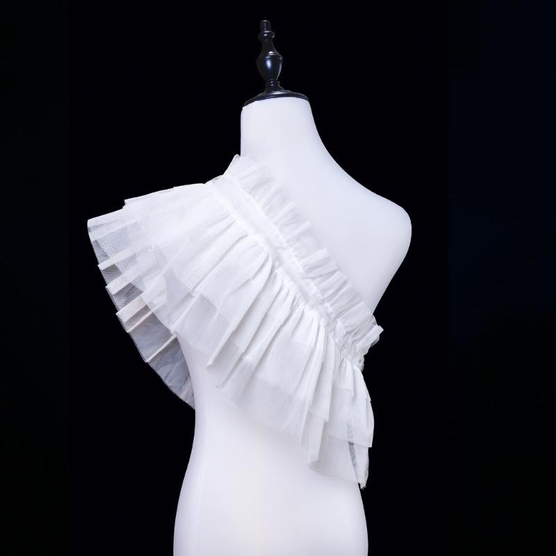 Women Ruffled Mesh False Collar Shrug Japanese Anime Girls Shoulder Wrap Shawl Vintage Capelet Halloween Props Costume