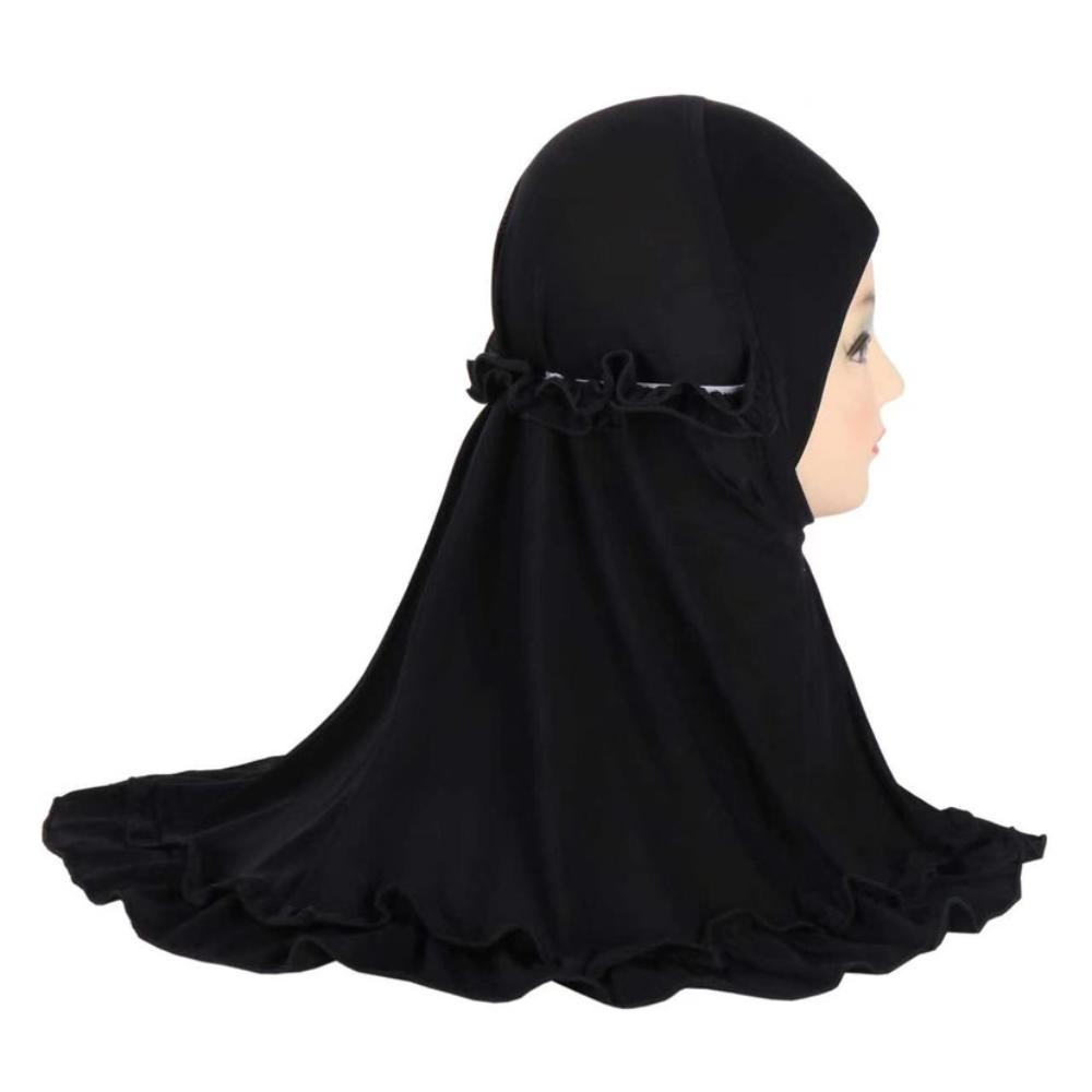 With Crinkles Ruffled Hem Hijab Soft Turban Caps Elegant Girl's Head Scarf Eid Al-Fitr