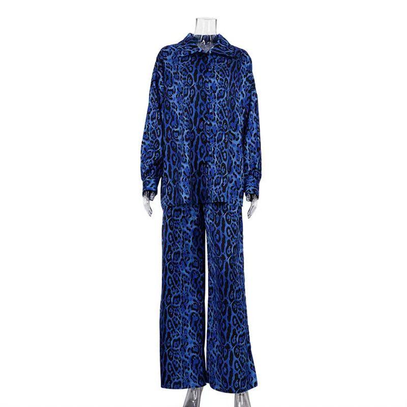

Fashion Style Leopard Print Printed Loose Top Pants Suit Printed Leopard Top Pants Suit Blue S