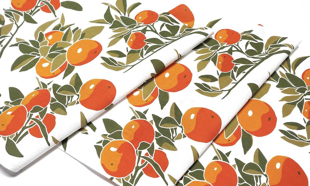 Some No Anbo Tenugui Hand Traditionally Tokuoka Made In 35cm X 100cm (Japanese Towel) "Picking Oranges" - Dyed, 100% Cotton, Weave, Japan,