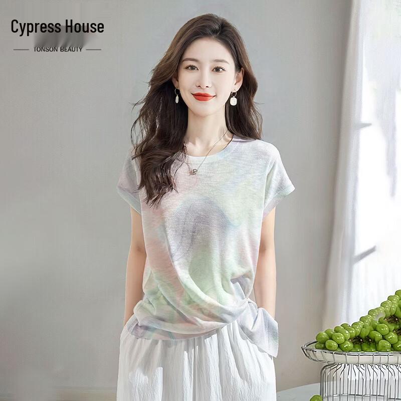 

Women s Summer Fashion Round Neck Colorful T-shirt One Size