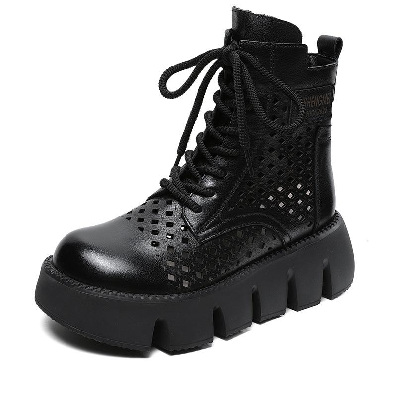2025 Summer New Retro Cool Boots Hole Shoes Zipper Platform Shoes Ethnic Fashion Women's Shoes Women's Muffin Shoes