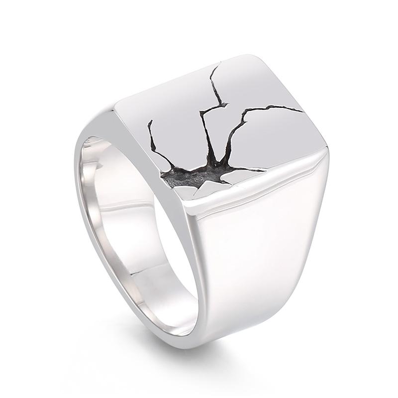 Punk Cracks Charm Ring for Men Stainless Steel 316L Shiny Anillos Accessories Personalized Lightning Party Jewelry