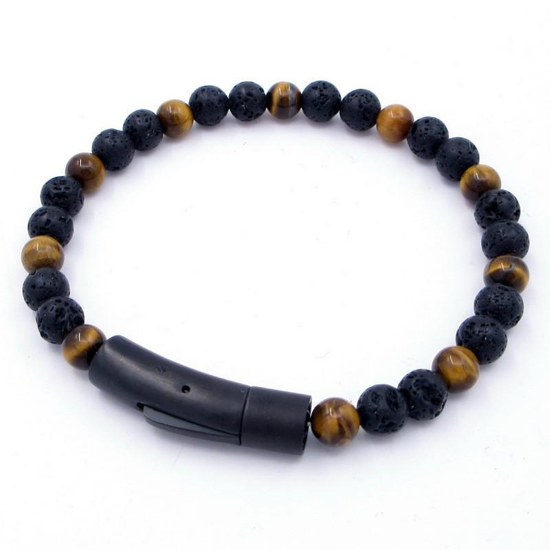 Stainless Steel Tigers Eye Beaded Bracelet Men Women Geometric Style Fashion OL Jewelry
