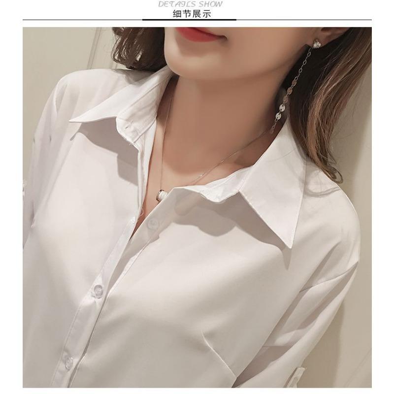Women S Long Sleeve White Casual Loose Mid Length Shirt
