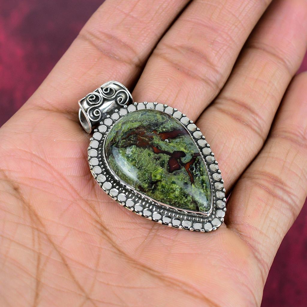 Bijou en pierre de sang de dragon, pendentif en pierre précieuse fait main, pendentif en argent sterling massif 925, bijou ancien, cadeau de fiançailles