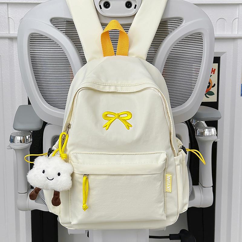 Schoolbag Korean School Bag Female College Student Junior High School Girl Heart Embroidery Bow Backpack Female Lightweight Travel Backpack